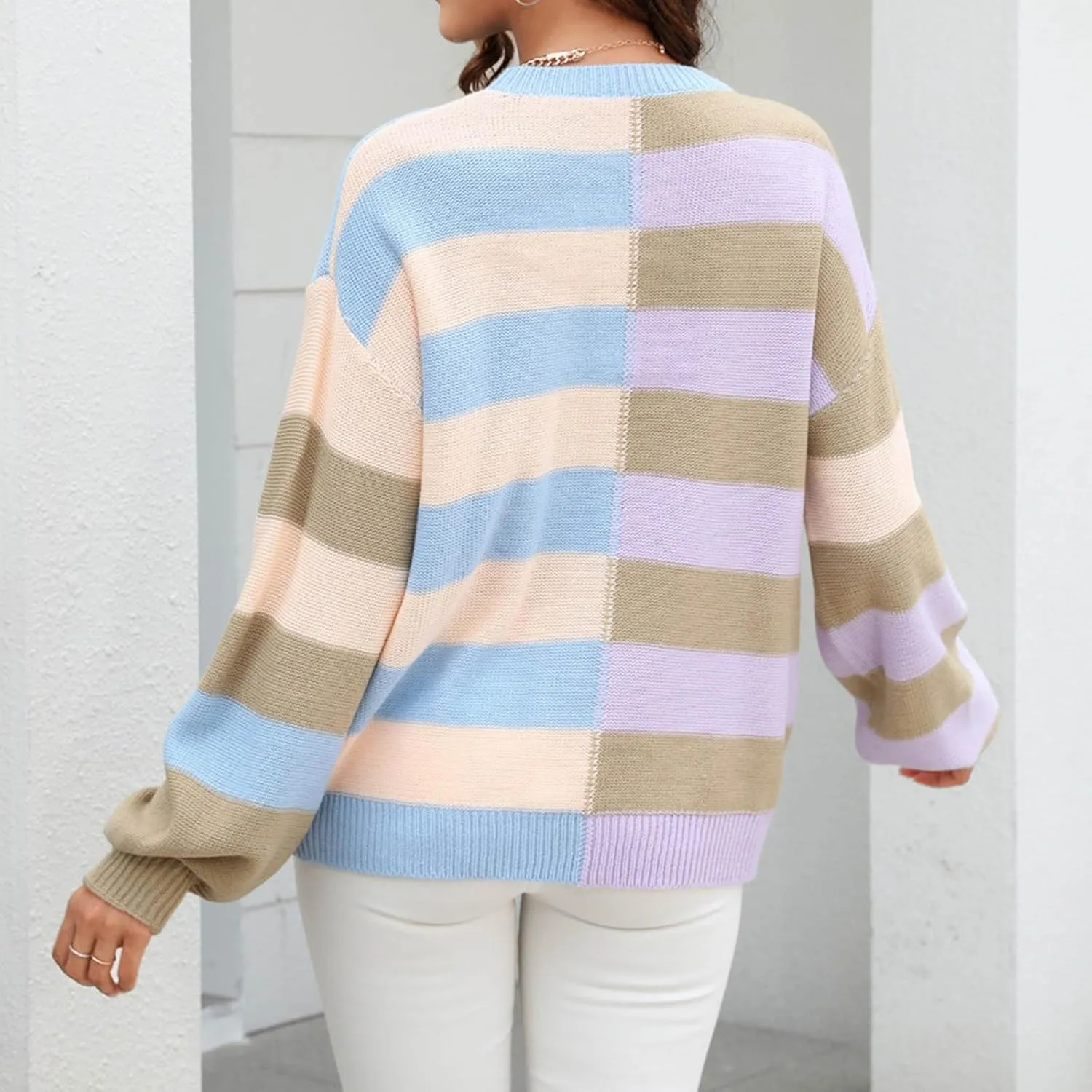 Striped Sweater Women, Cable Knit Sweater Women, Oversized Sweaters for Women, Pullover Sweaters for Women 2024