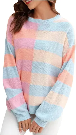 Striped Sweater Women, Cable Knit Sweater Women, Oversized Sweaters for Women, Pullover Sweaters for Women 2024