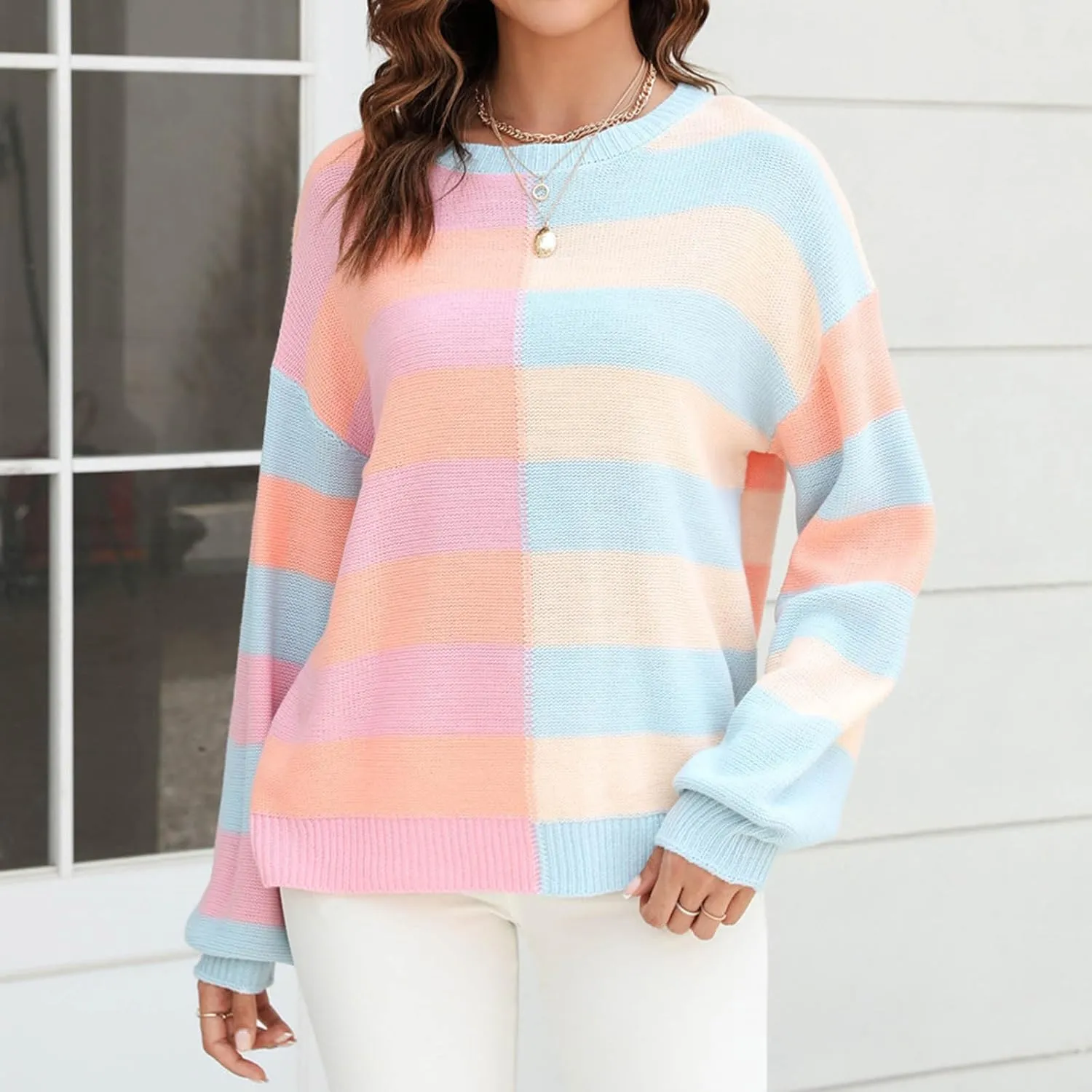 Striped Sweater Women, Cable Knit Sweater Women, Oversized Sweaters for Women, Pullover Sweaters for Women 2024
