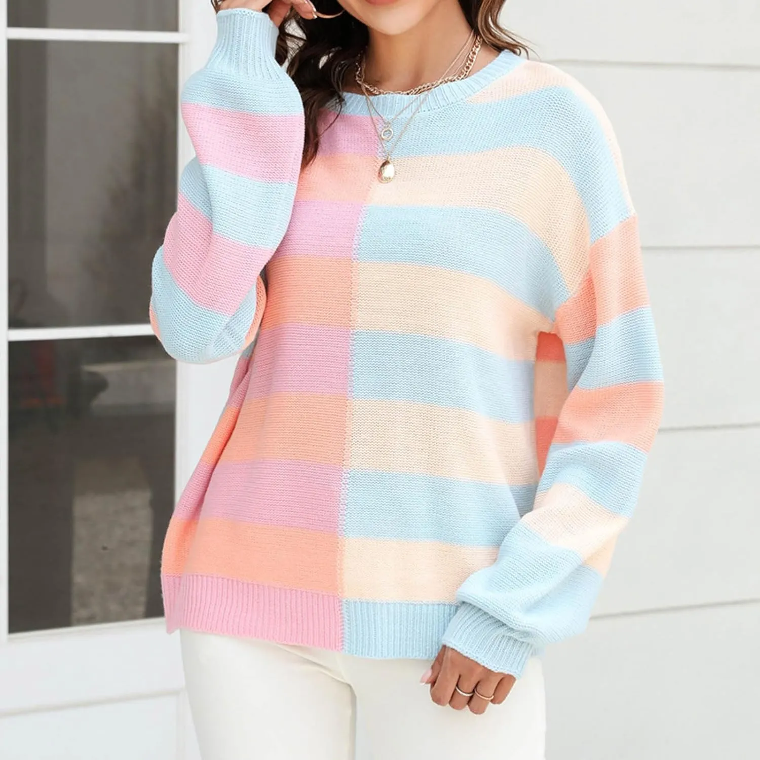 Striped Sweater Women, Cable Knit Sweater Women, Oversized Sweaters for Women, Pullover Sweaters for Women 2024