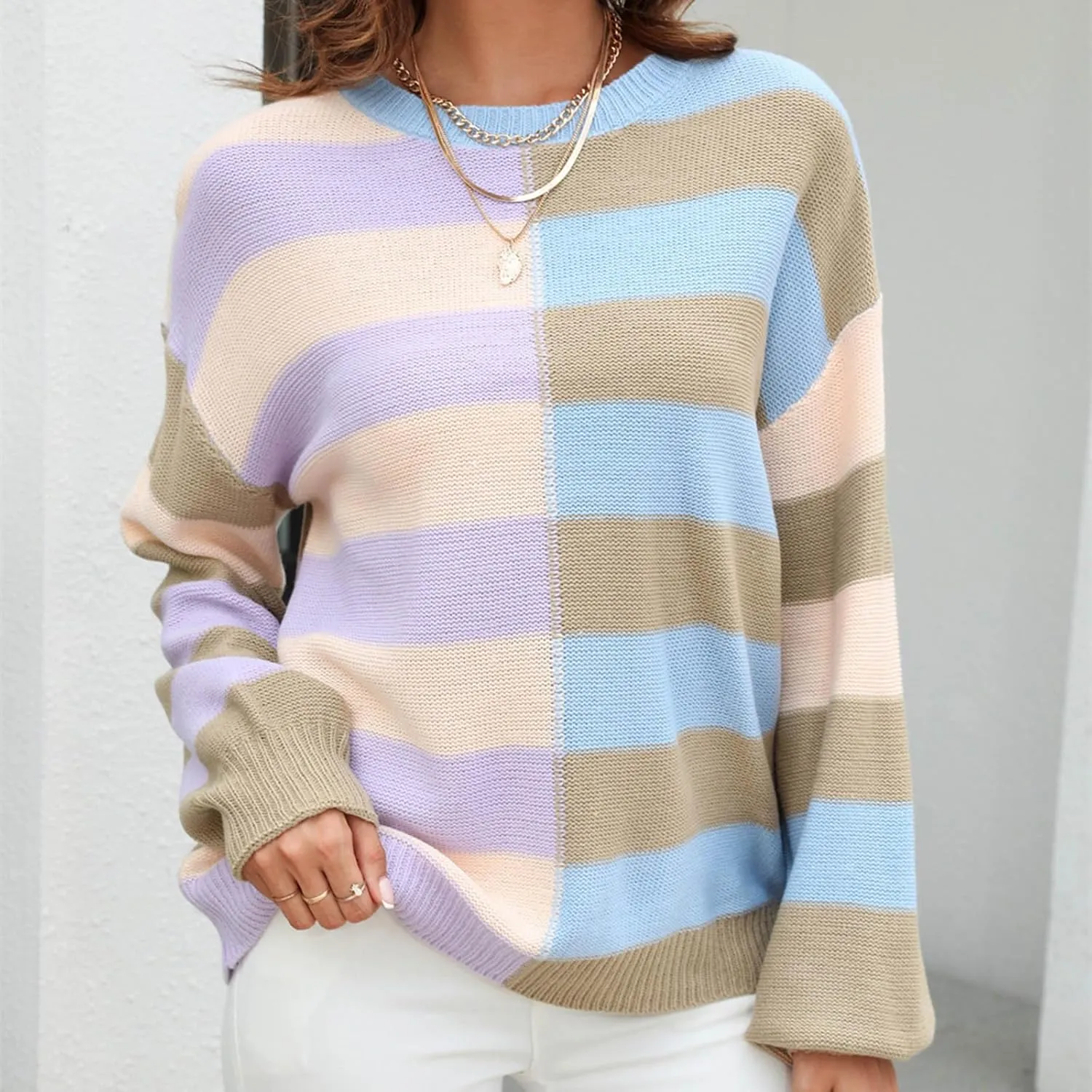 Striped Sweater Women, Cable Knit Sweater Women, Oversized Sweaters for Women, Pullover Sweaters for Women 2024