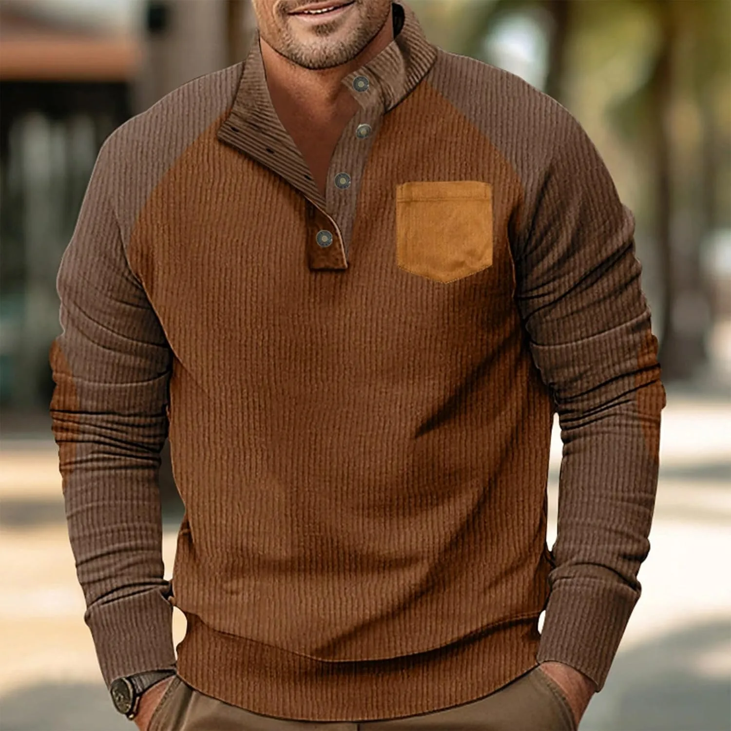 Stylish Mens Sweatshirt With Elbow Patches Cozy And Durable Winter For Casual Wear And Layering