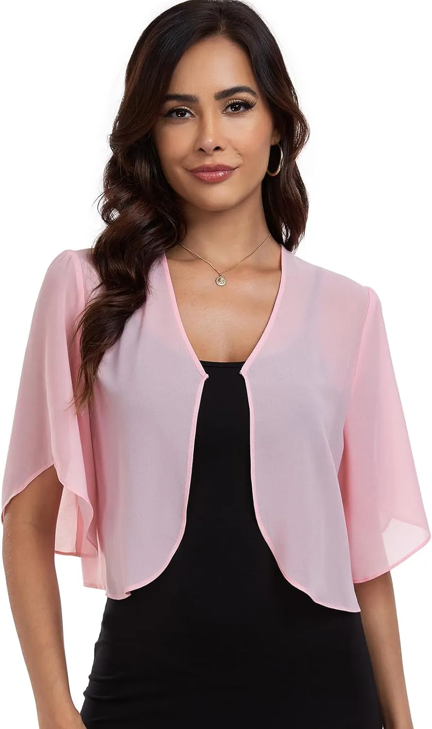 SURVODJA Womens Chiffon Cropped Cardigans Lightweight Sweaters Short Sleeve Bolero Shrugs for Dress
