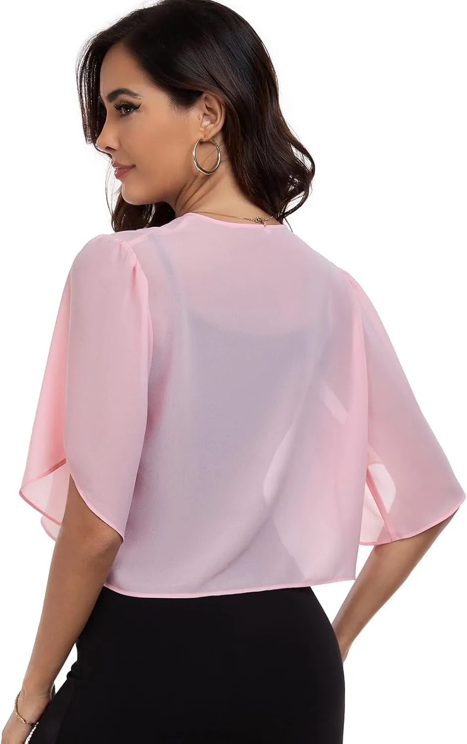 SURVODJA Womens Chiffon Cropped Cardigans Lightweight Sweaters Short Sleeve Bolero Shrugs for Dress
