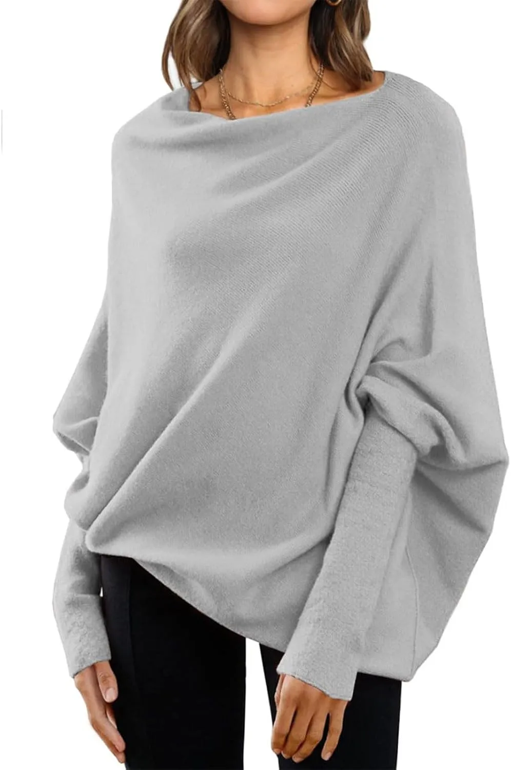 Sweaters for Women Cable Knit Solid Color Boat Neck Batwing Sleeve Loose Fit Casual Soft Pullover Tops