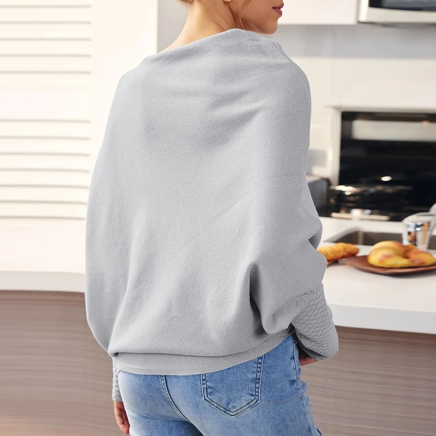 Sweaters for Women Cable Knit Solid Color Boat Neck Batwing Sleeve Loose Fit Casual Soft Pullover Tops