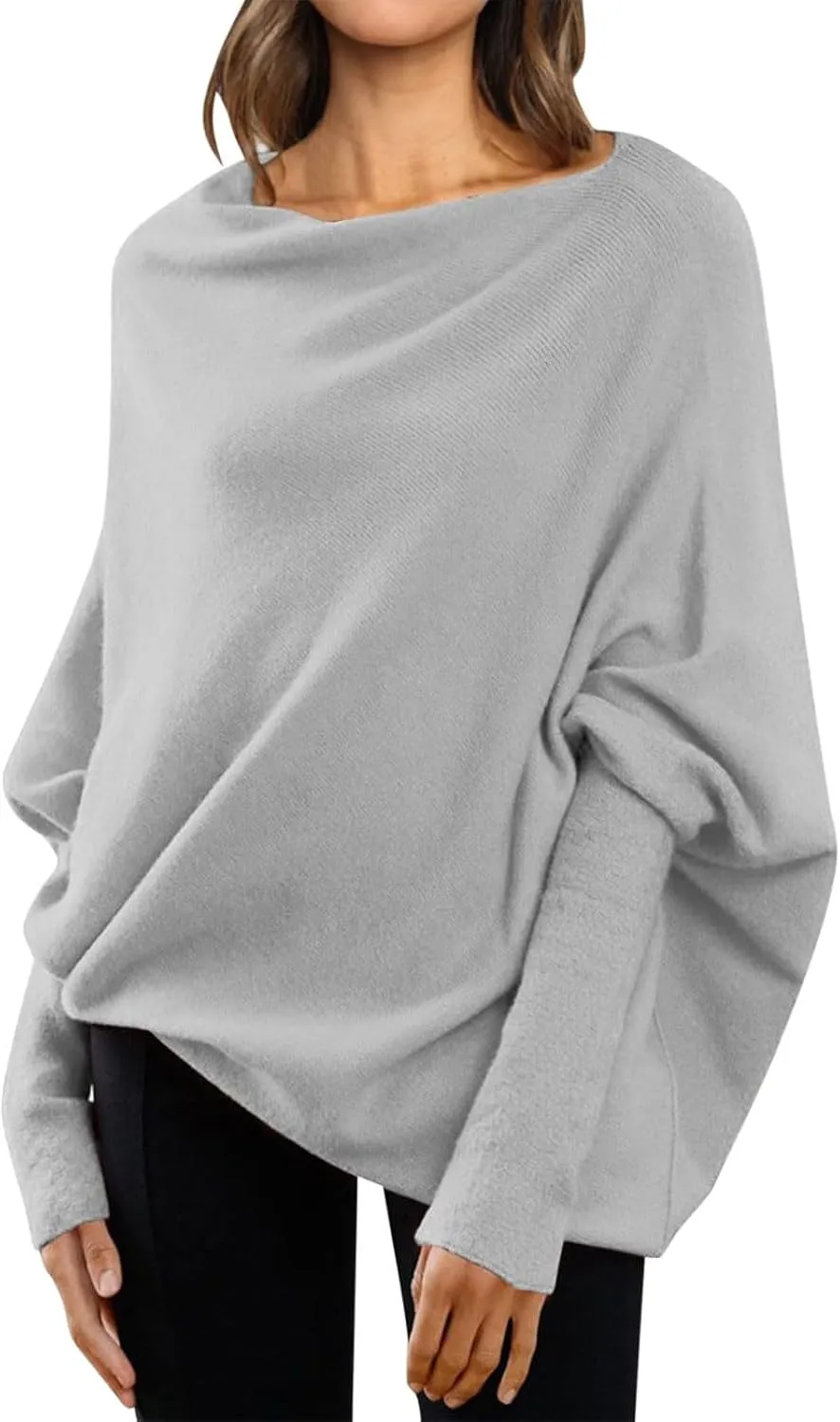 Sweaters for Women Cable Knit Solid Color Boat Neck Batwing Sleeve Loose Fit Casual Soft Pullover Tops