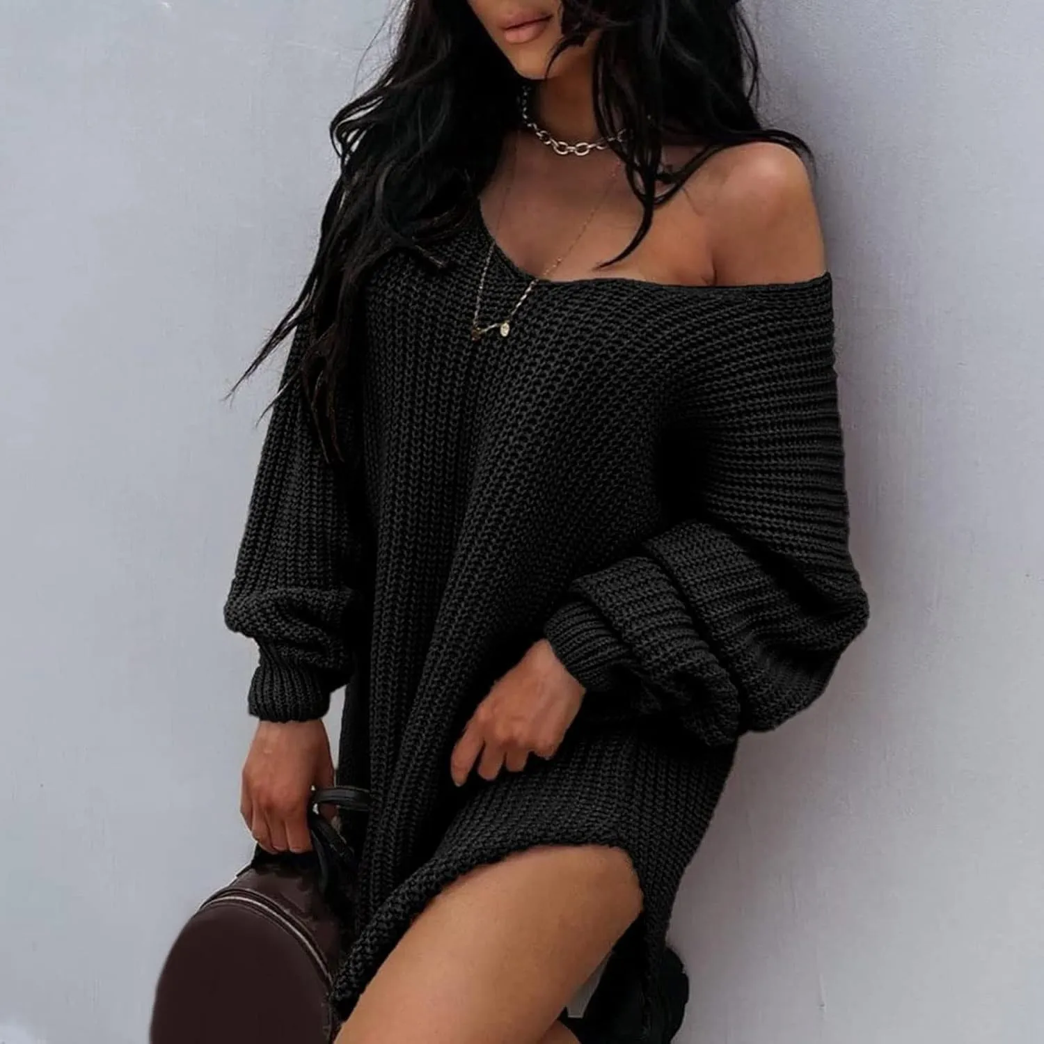 Sweaters for Women Cable Knit V Neck Solid Color Long Sleeve Casual Loose Fit Soft Pullover Tops