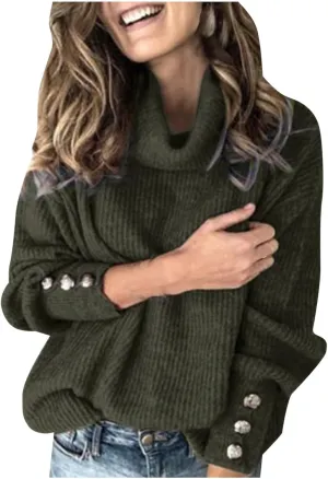 Sweaters for Women Trendy 2023 Fall Fashion Knitted Tops Plus Size Long Sleeve High Neck Pullover Sweaters
