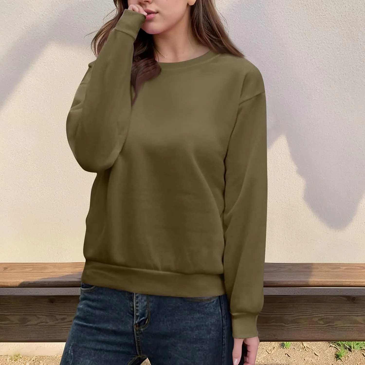 Sweatshirt for Women–Soft Long Sleeve Tops Crewneck Fleece Pullover Trendy Sweatshirt Oversized Spring Outfits
