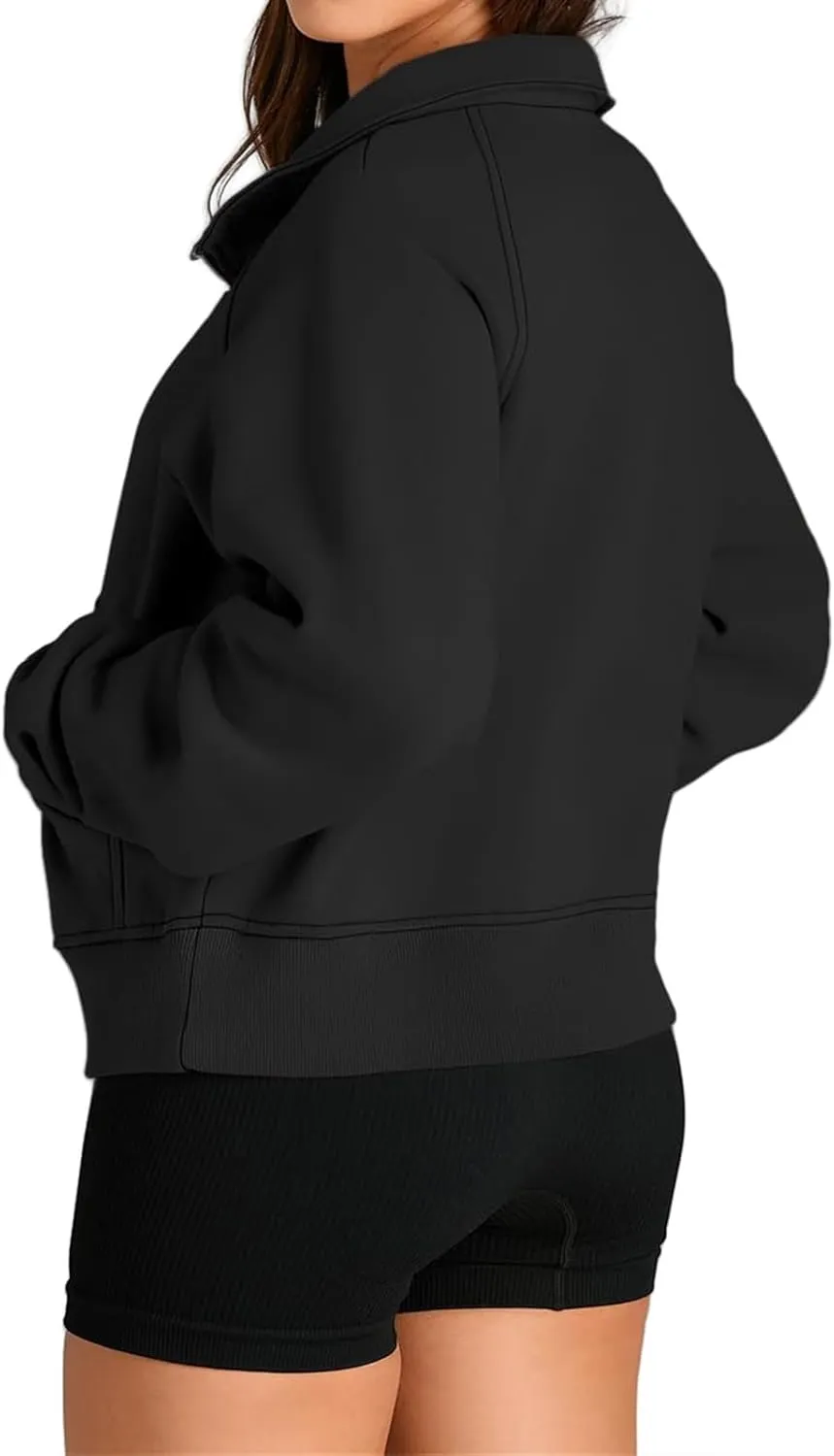 Sweatshirts for Women Half Zip Cropped Pullover Long Sleeve Stand Neck Tops Casual Fleece Sweatshirt Thumb Hole