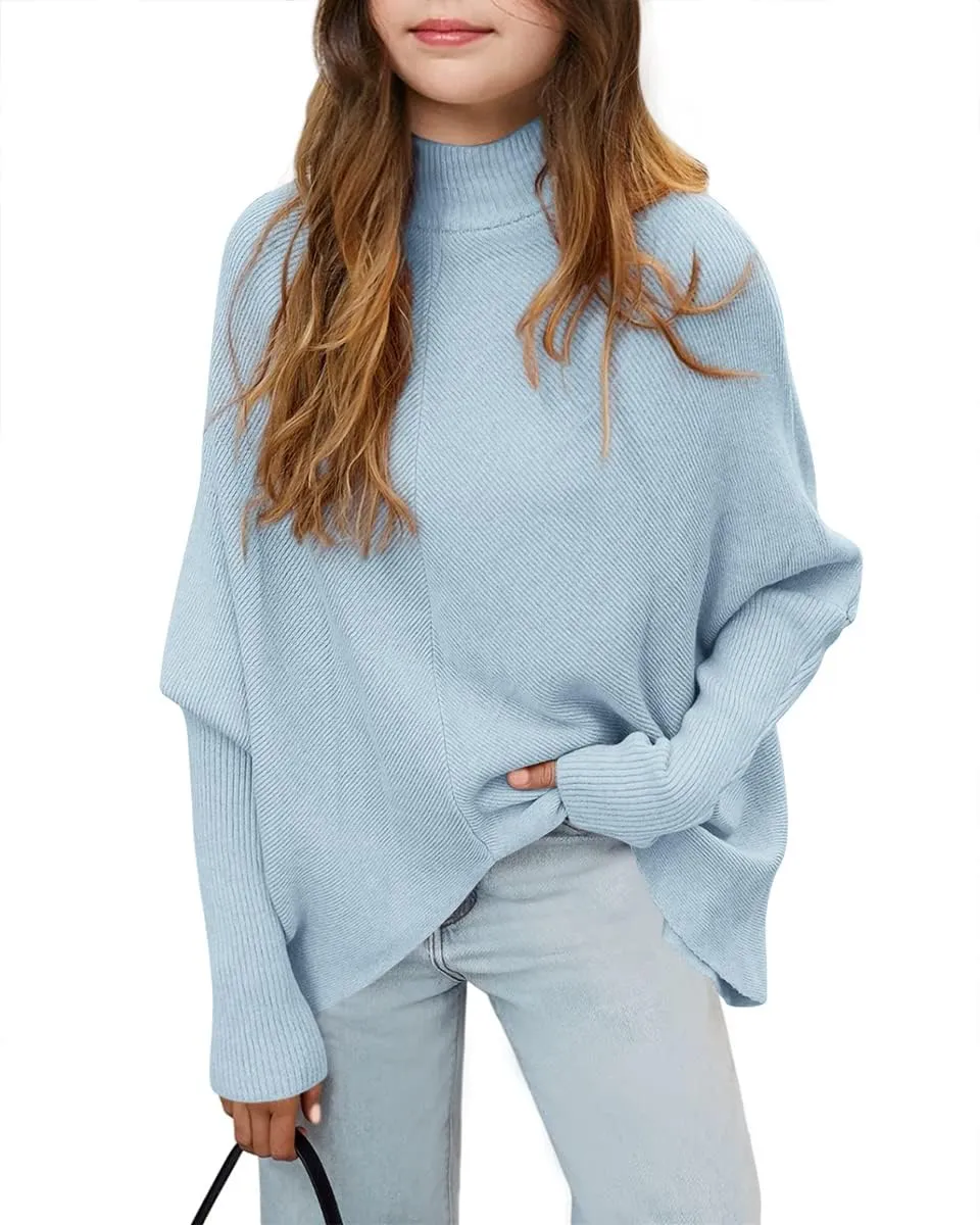 SySea Girls Pullover Sweaters Oversized Long Sleeve Turtleneck Knit Sweater Casual School Tops for 5-14 Years