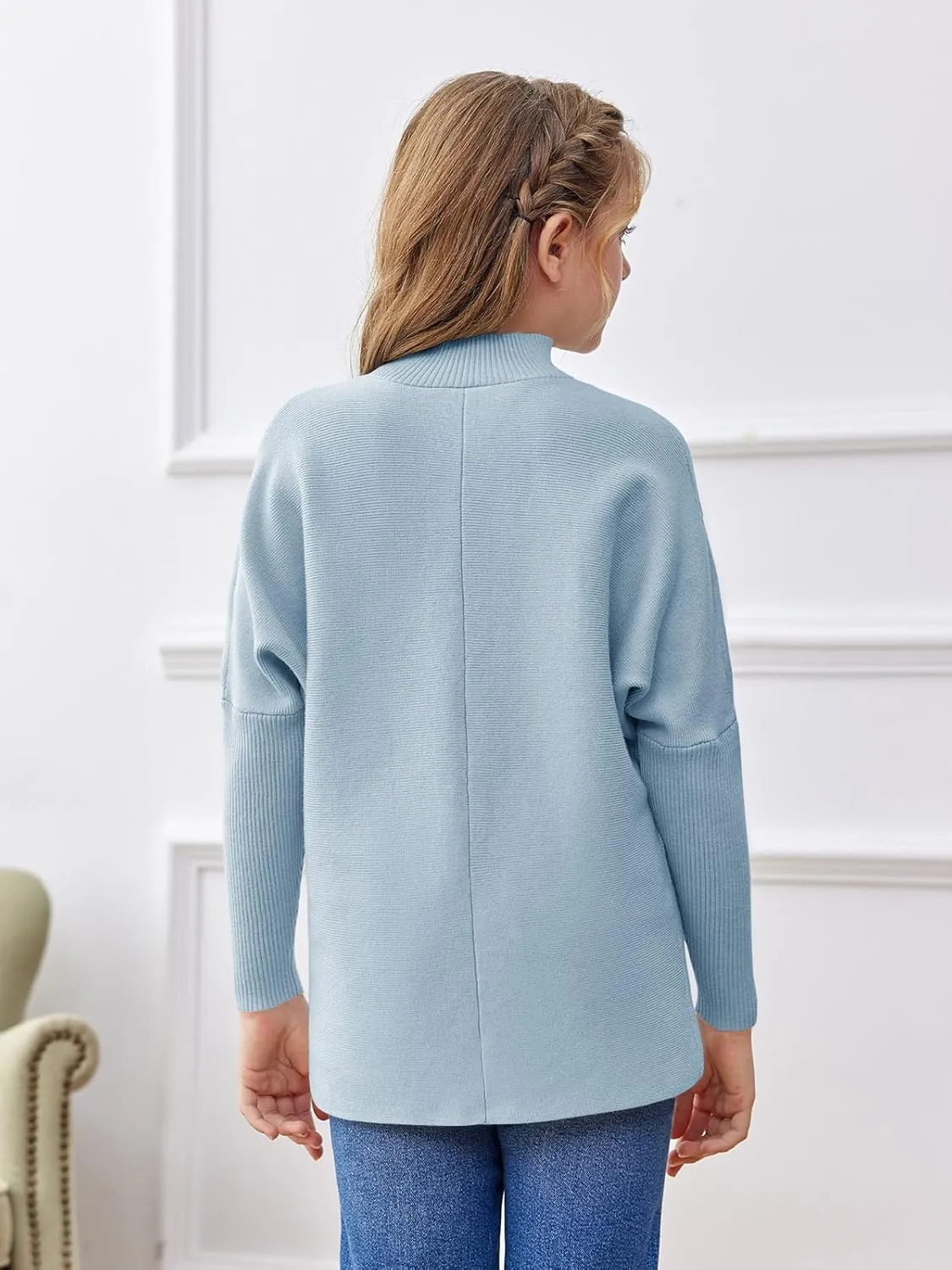 SySea Girls Pullover Sweaters Oversized Long Sleeve Turtleneck Knit Sweater Casual School Tops for 5-14 Years