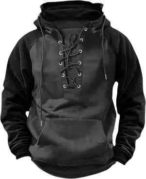 Tactical Hoodies for Men Military Lace Up Vintage Pullover Long Sleeve Casual Trendy Fashion Hooded Sweatshirts