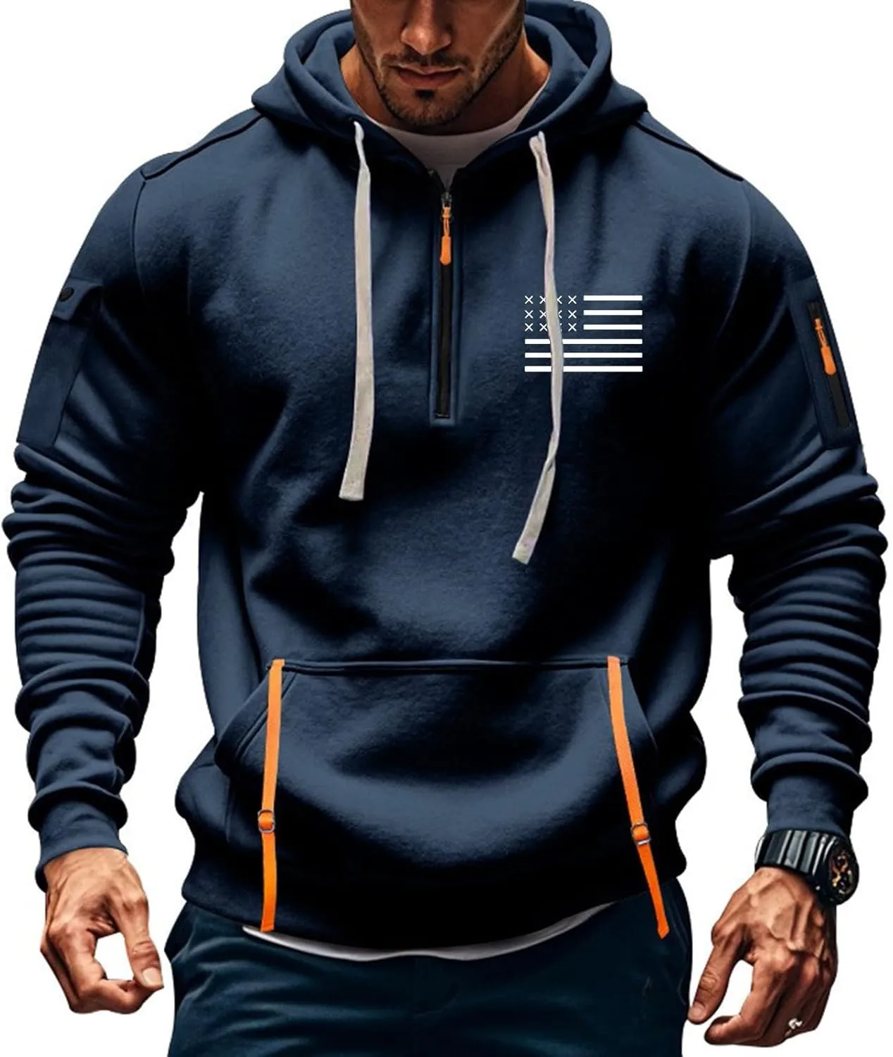 Tactical Hoodies Long Sleeve Drawstring Hoodies Vintage 1/4 Zip Pullover Mens Military Tactical Sweatshirt With Pockets