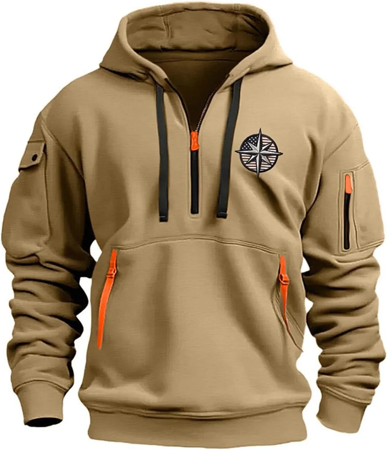 Tactical Hoodies Long Sleeve Drawstring Hoodies Vintage 1/4 Zip Pullover Mens Military Tactical Sweatshirt With Pockets