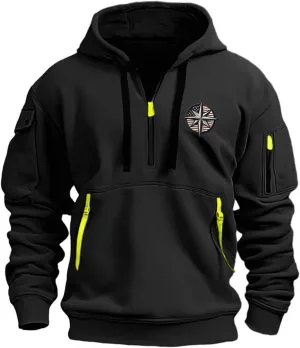 Tactical Hoodies Long Sleeve Drawstring Hoodies Vintage 1/4 Zip Pullover Mens Military Tactical Sweatshirt With Pockets