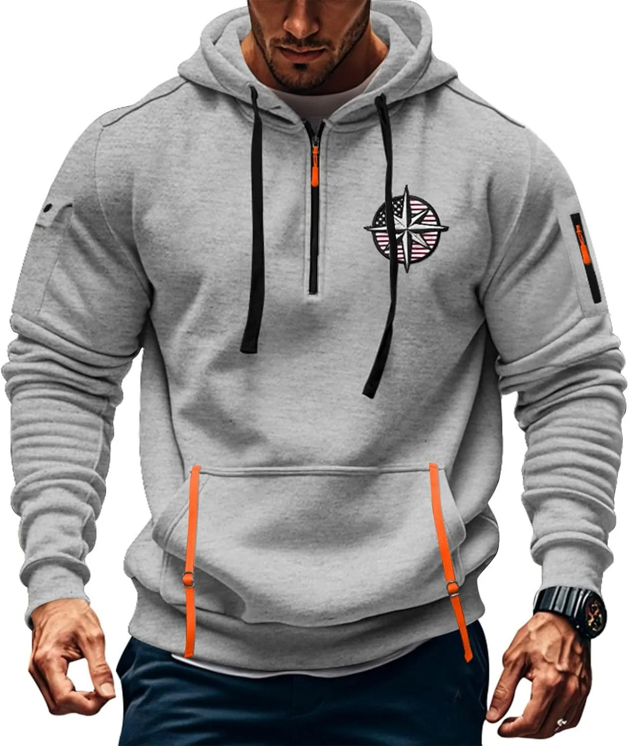 Tactical Hoodies Long Sleeve Drawstring Hoodies Vintage 1/4 Zip Pullover Mens Military Tactical Sweatshirt With Pockets