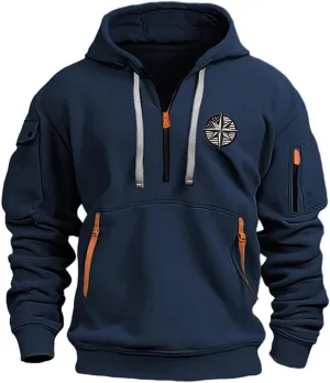 Tactical Hoodies Long Sleeve Drawstring Hoodies Vintage 1/4 Zip Pullover Mens Military Tactical Sweatshirt With Pockets