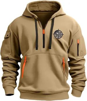 Tactical Hoodies Long Sleeve Drawstring Hoodies Vintage 1/4 Zip Pullover Mens Military Tactical Sweatshirt With Pockets