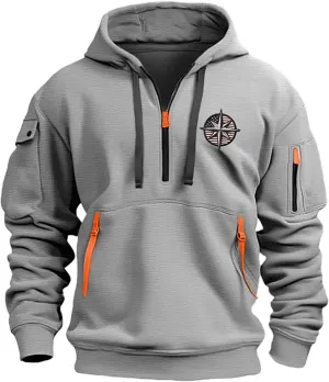 Tactical Hoodies Long Sleeve Drawstring Hoodies Vintage 1/4 Zip Pullover Mens Military Tactical Sweatshirt With Pockets