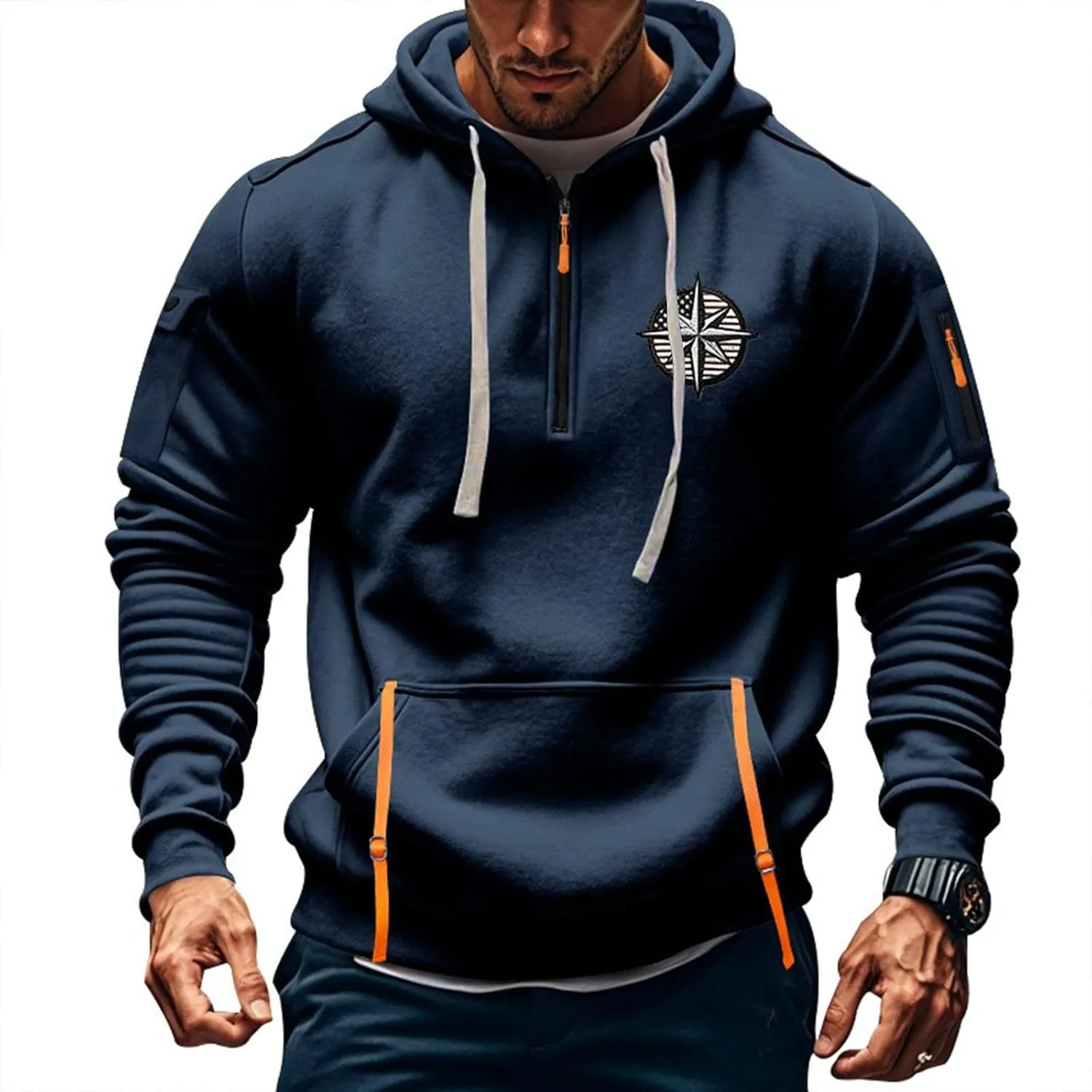 Tactical Hoodies Long Sleeve Drawstring Hoodies Vintage 1/4 Zip Pullover Mens Military Tactical Sweatshirt With Pockets
