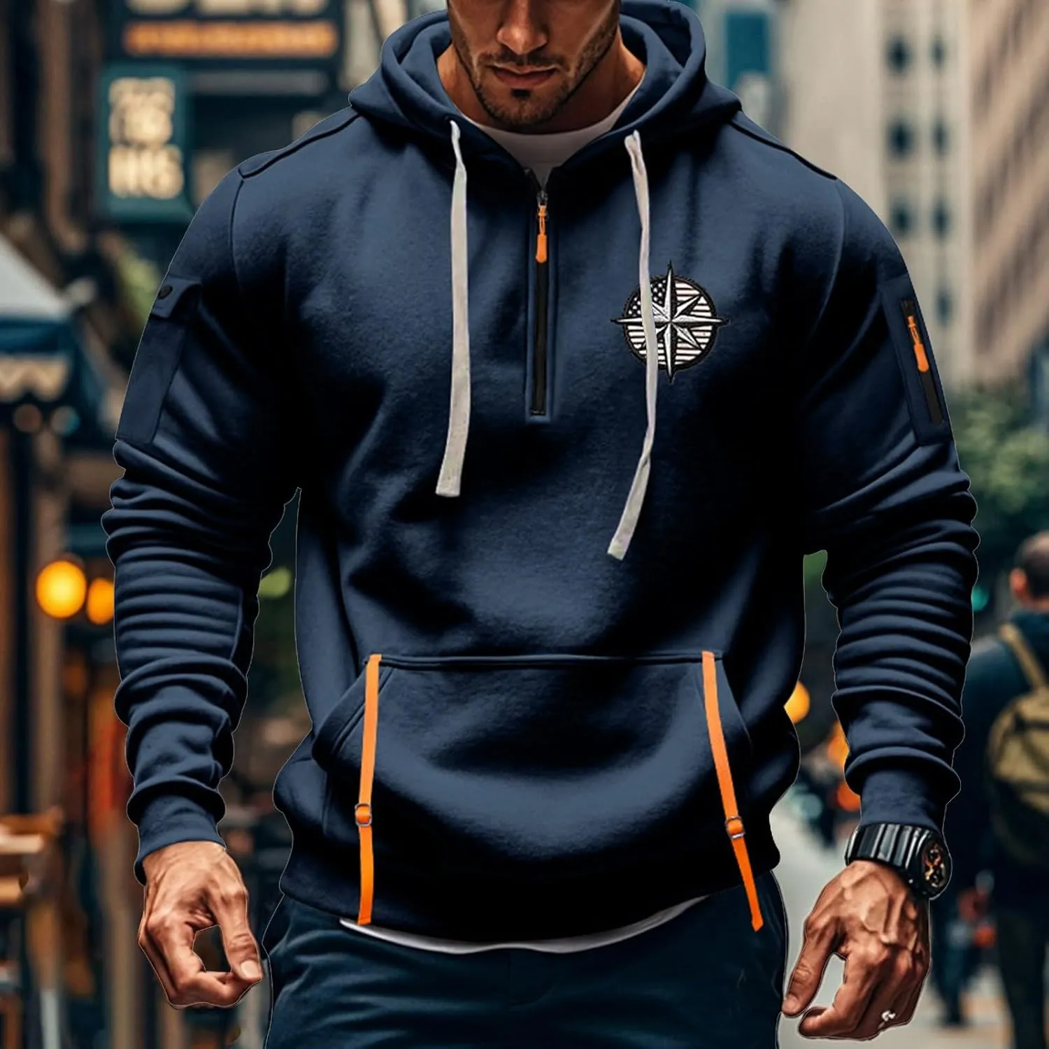 Tactical Hoodies Long Sleeve Drawstring Hoodies Vintage 1/4 Zip Pullover Mens Military Tactical Sweatshirt With Pockets