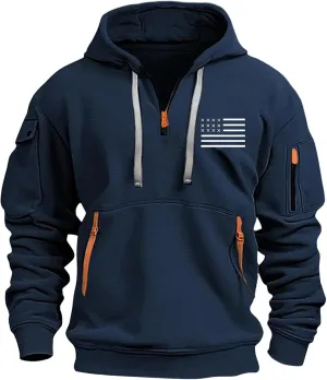 Tactical Hoodies Long Sleeve Drawstring Hoodies Vintage 1/4 Zip Pullover Mens Military Tactical Sweatshirt With Pockets