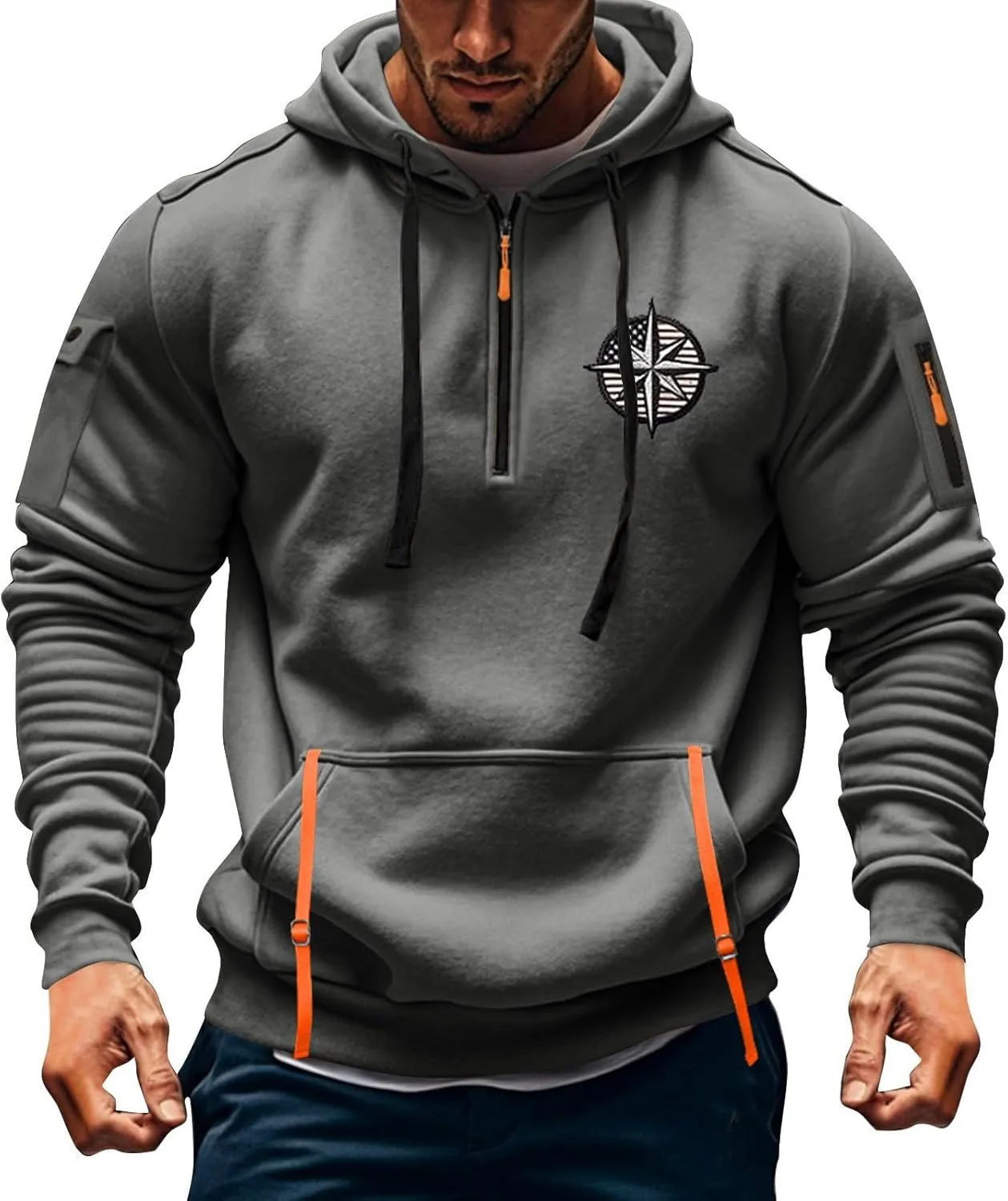 Tactical Hoodies Long Sleeve Drawstring Hoodies Vintage 1/4 Zip Pullover Mens Military Tactical Sweatshirt With Pockets