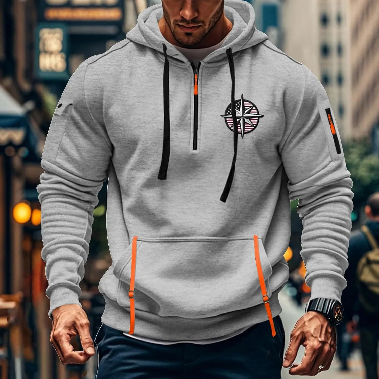 Tactical Hoodies Long Sleeve Drawstring Hoodies Vintage 1/4 Zip Pullover Mens Military Tactical Sweatshirt With Pockets