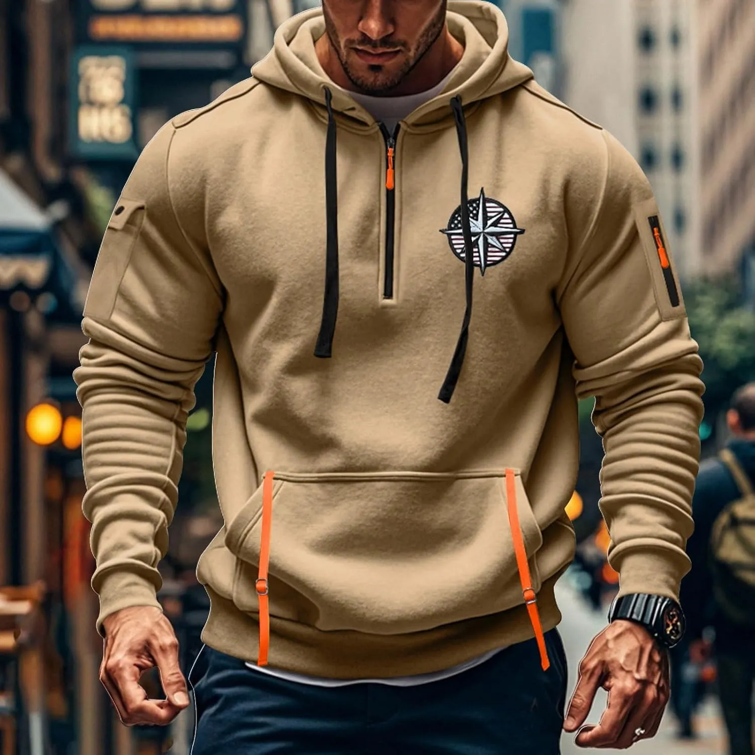 Tactical Hoodies Long Sleeve Drawstring Hoodies Vintage 1/4 Zip Pullover Mens Military Tactical Sweatshirt With Pockets