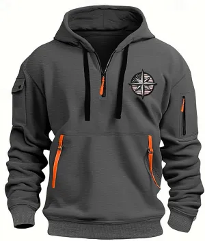 Tactical Hoodies Long Sleeve Drawstring Hoodies Vintage 1/4 Zip Pullover Mens Military Tactical Sweatshirt With Pockets