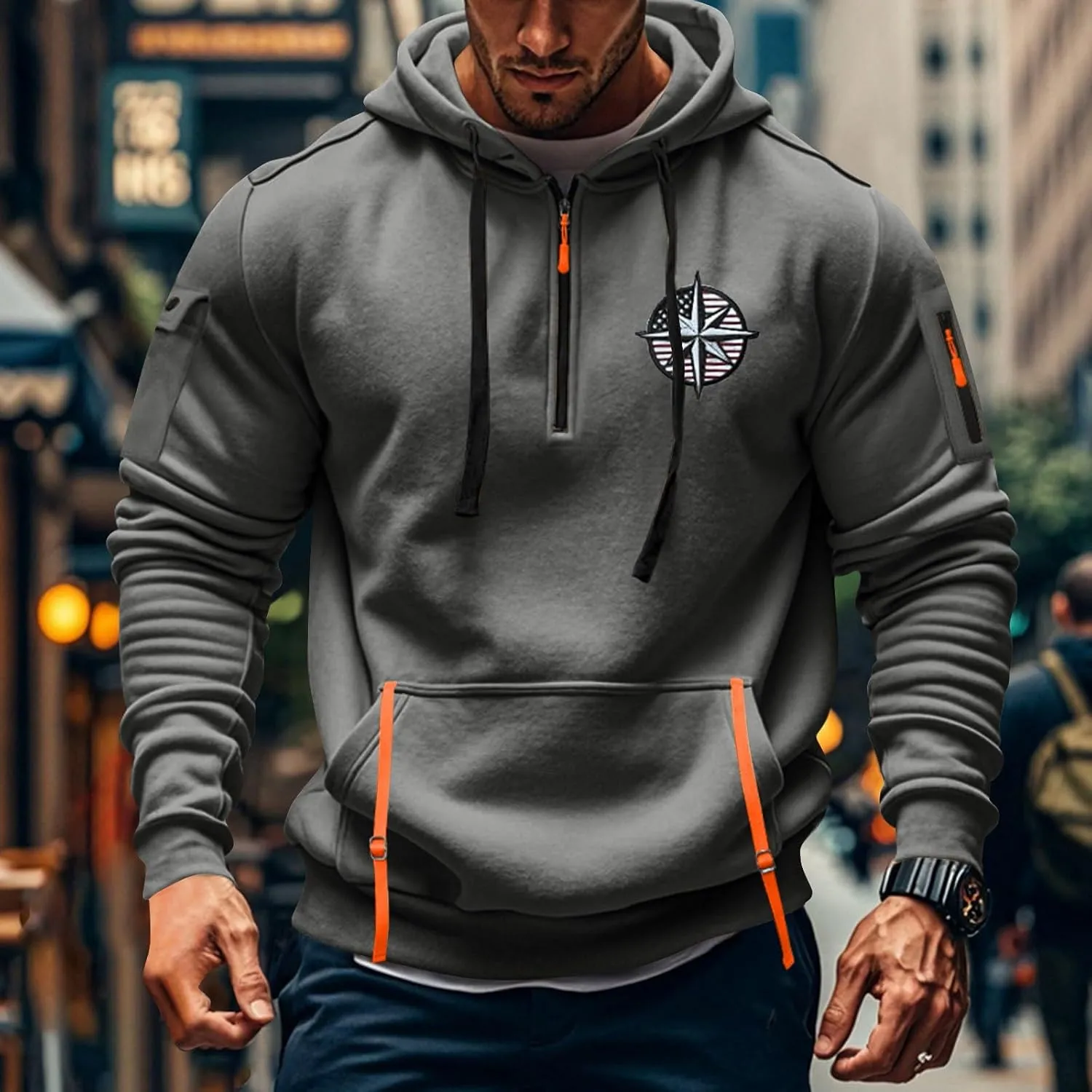 Tactical Hoodies Long Sleeve Drawstring Hoodies Vintage 1/4 Zip Pullover Mens Military Tactical Sweatshirt With Pockets