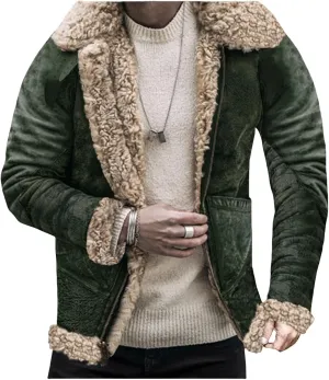 Thatrich Faux Leather Jacket Men Sherpa Fleece Lined Jackets Zip Up Winter Coat Motorcycle Bomber Jackets Vintage Outerwear