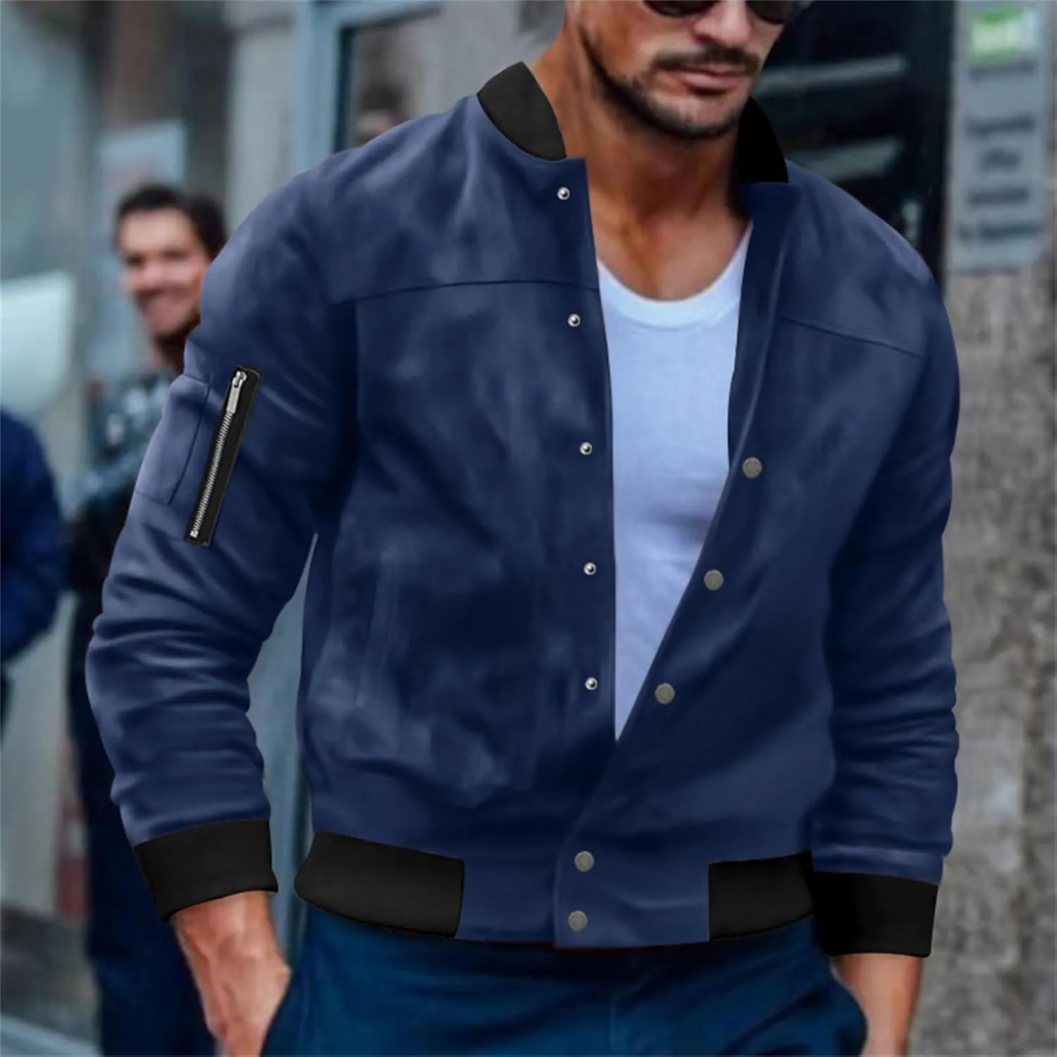 Thatrich Mens Cropped Bomber Jacket Lightweight Button Down Shirt Flight Motorcycle Jacket Faux Leather Vintage Jackets Coats
