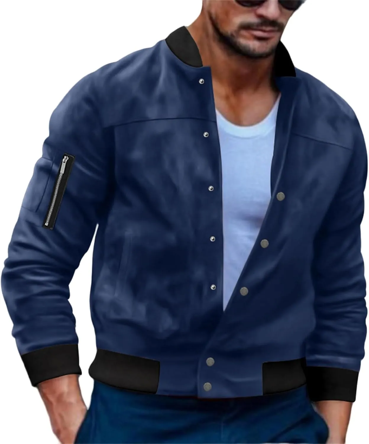 Thatrich Mens Cropped Bomber Jacket Lightweight Button Down Shirt Flight Motorcycle Jacket Faux Leather Vintage Jackets Coats
