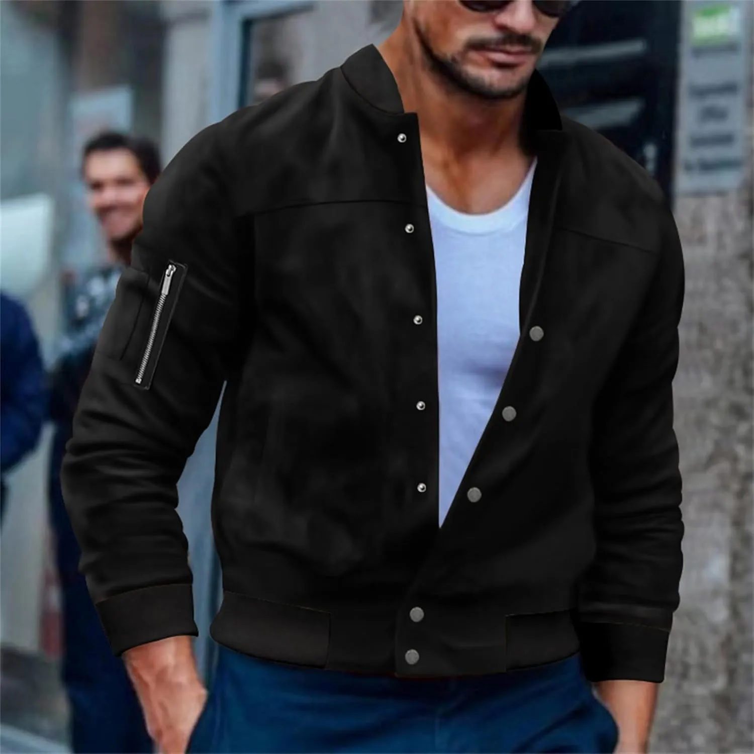 Thatrich Mens Cropped Bomber Jacket Lightweight Button Down Shirt Flight Motorcycle Jacket Faux Leather Vintage Jackets Coats