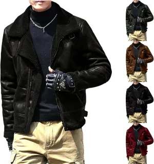 Thatrich Mens Moto Jackets Fleece Lined Faux Leather Jacket Lapel Sherpa Shirt Jacket Warm Winter Coats Slim Overcoat Outwear