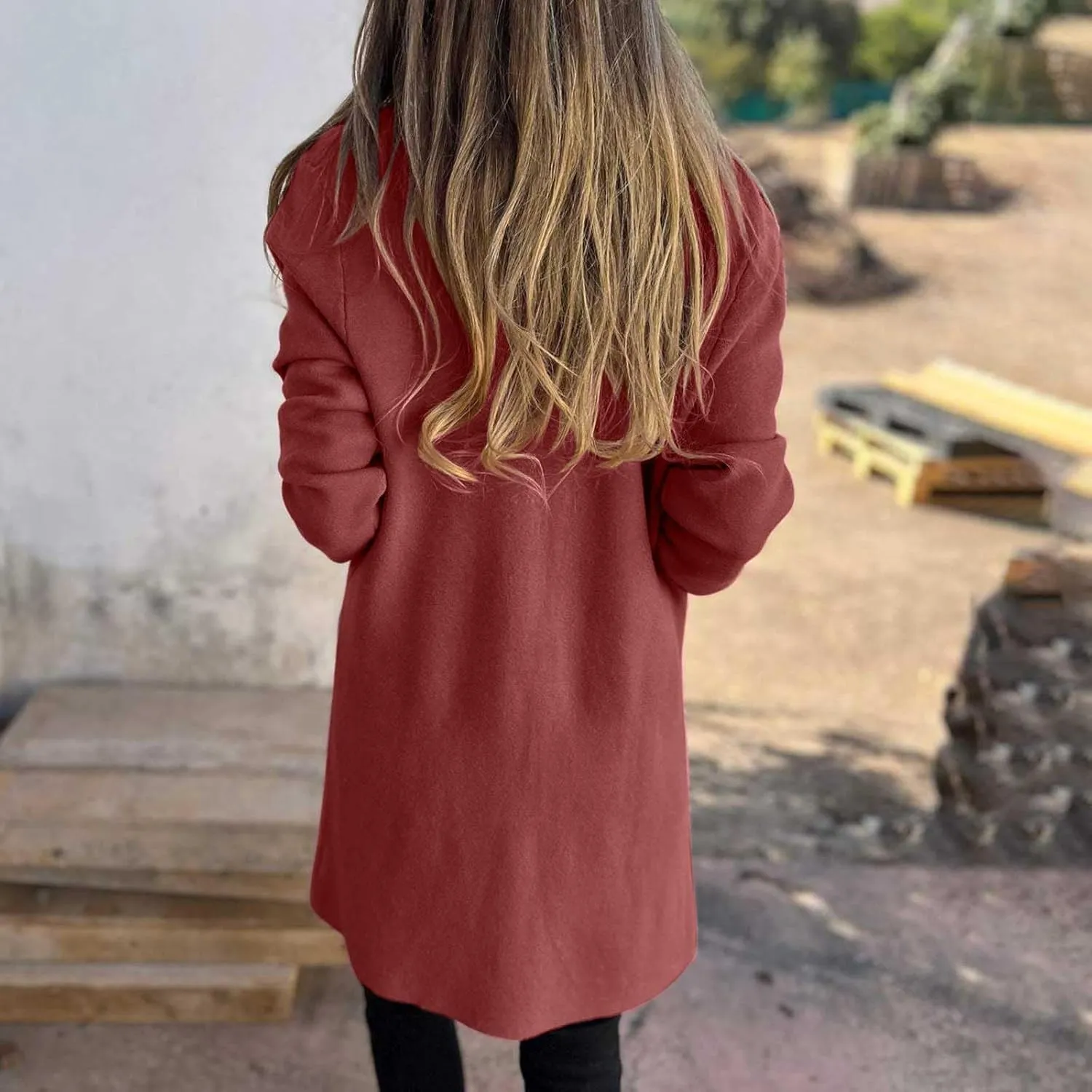 Trench Coat for Women 2024 Open Front Cardigan Lapel Pea Coat Wool Blend Long Coat Plus Size Winter Coat Casual Jackets