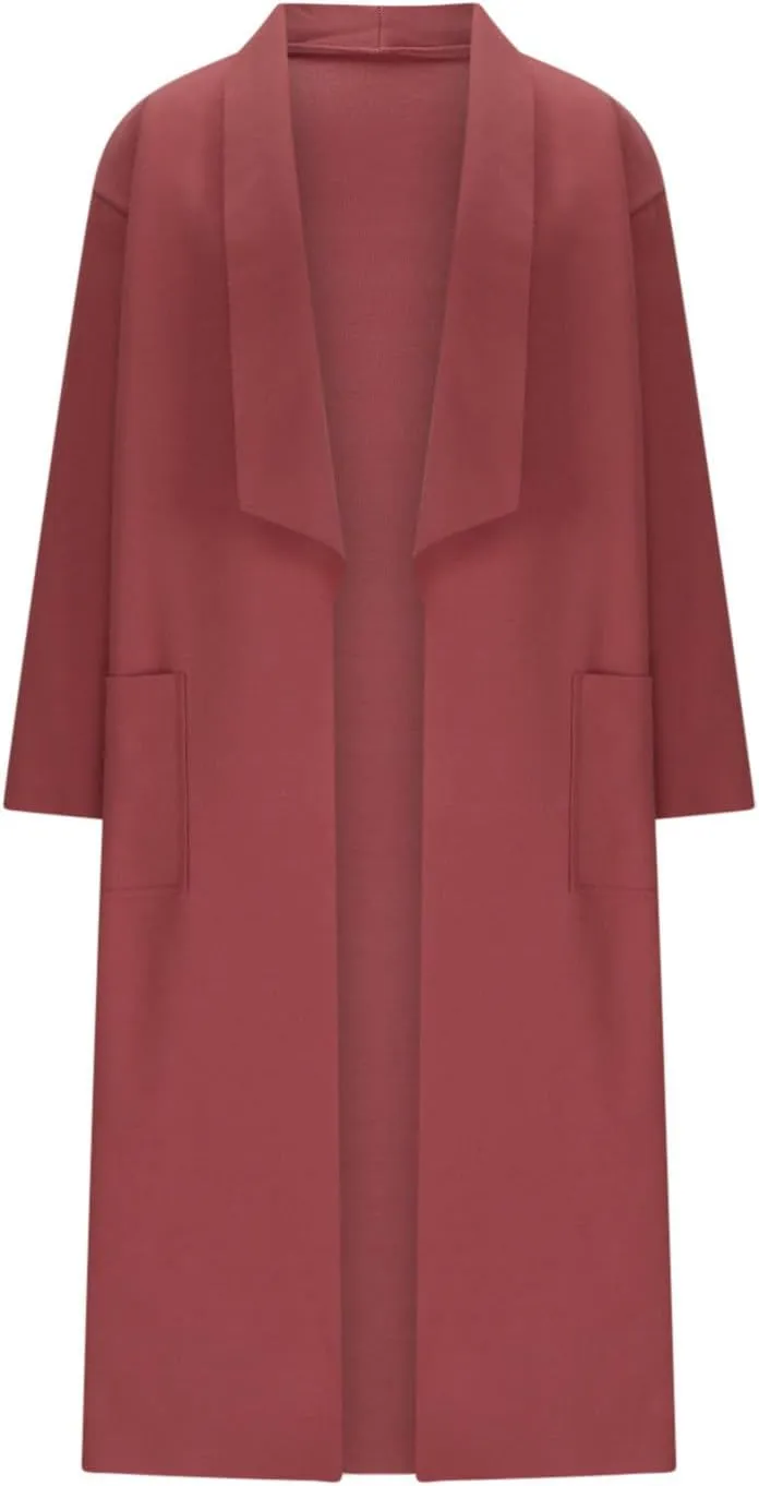 Trench Coat for Women 2024 Open Front Cardigan Lapel Pea Coat Wool Blend Long Coat Plus Size Winter Coat Casual Jackets
