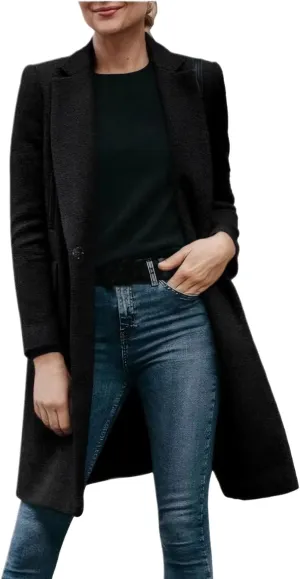 Trench Coat for Women 2024 Women's Casual Thicken Wool Blend Lapel Collar Single Breasted Pea Coat Fall Winter Fashion Loose Fit Trench Jackets Black 3X-Large