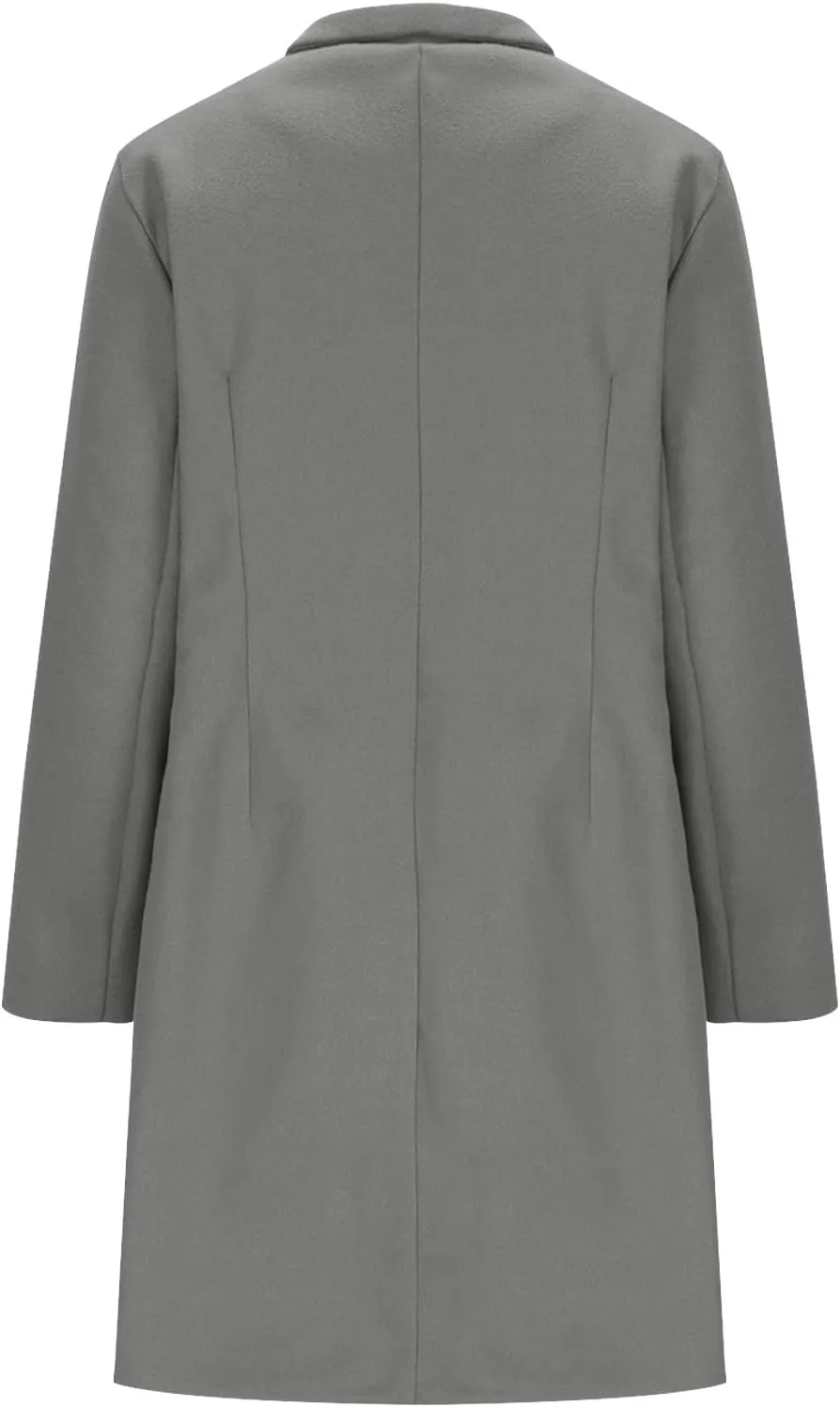 Trench Coat Women Fall Winter Notched Lapel Blazers Plus Size Soild Wool Blend Overcoats Single-Breasted Pea Coat