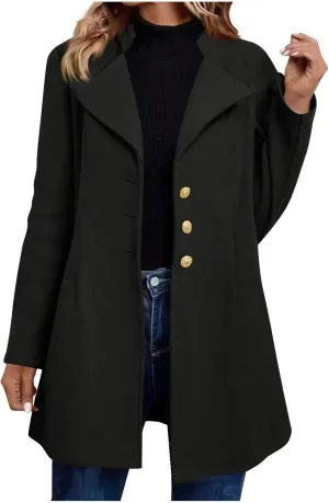 Trench Coat Women Fall Winter Notched Lapel Blazers Plus Size Soild Wool Blend Overcoats Single-Breasted Pea Coat