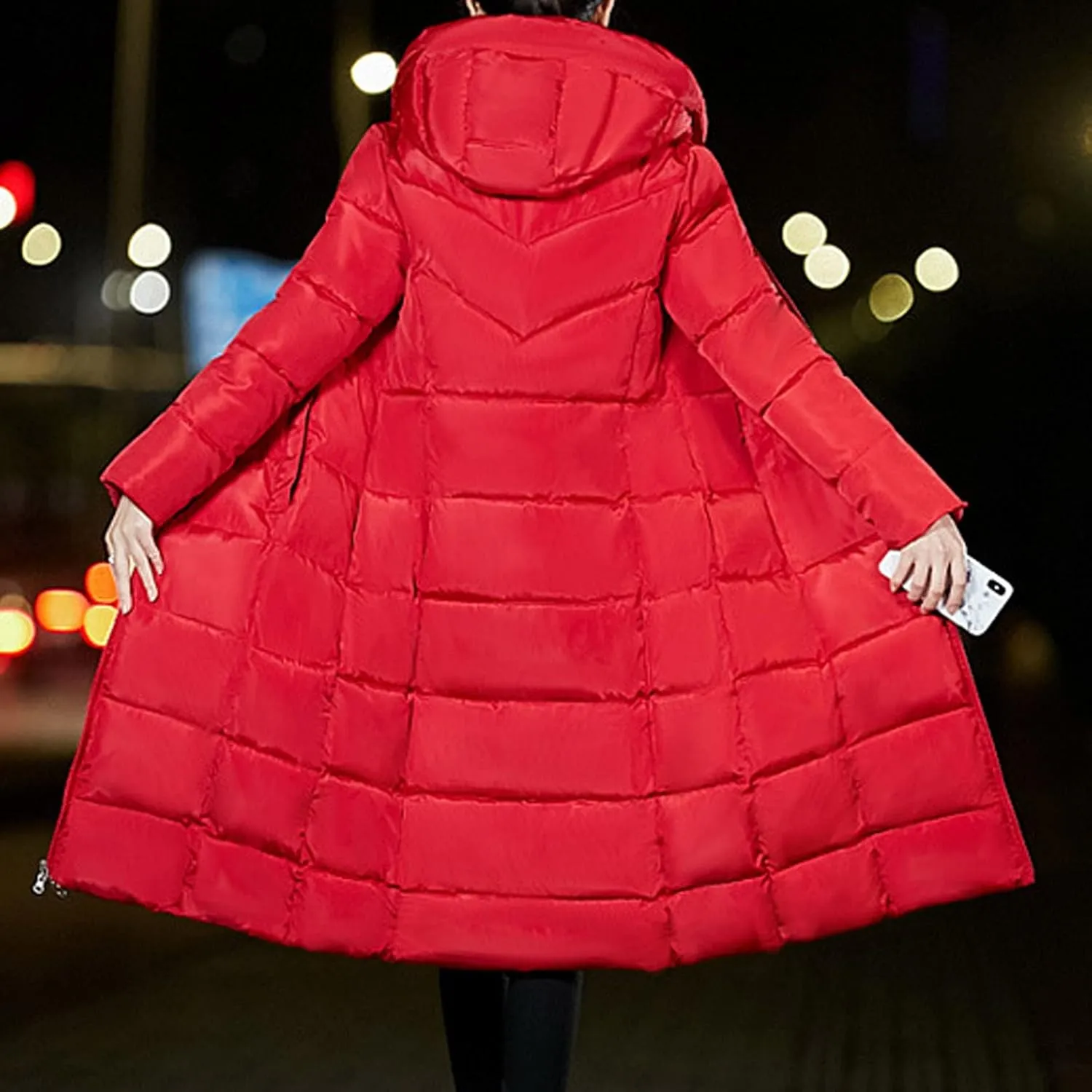 tuduoms Winter Coats Womens Ladies Plus Size Long Down Jacket Warm Puffer Quilted Packable Slim Parka Coat Outwear Overcoat
