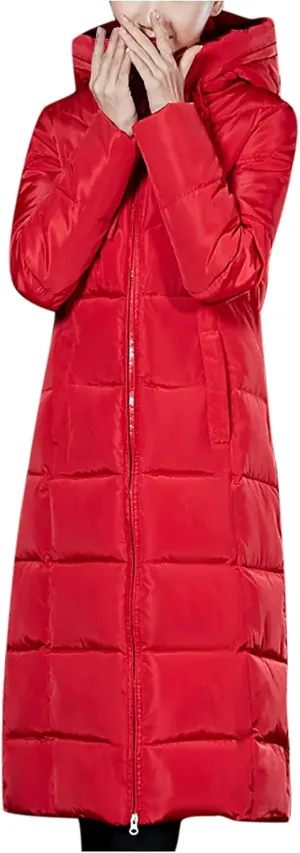 tuduoms Winter Coats Womens Ladies Plus Size Long Down Jacket Warm Puffer Quilted Packable Slim Parka Coat Outwear Overcoat