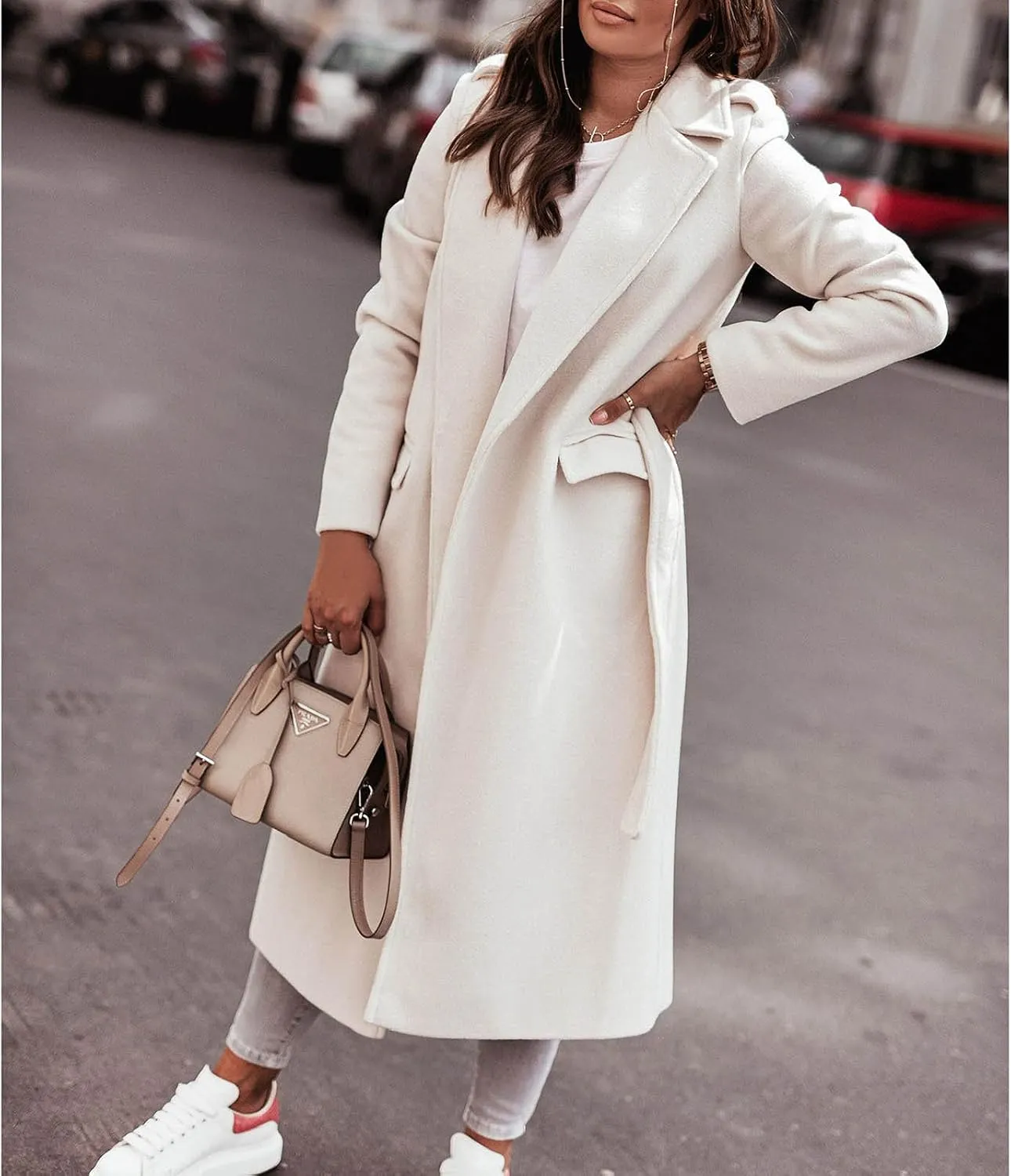 tuduoms Womens Ladies Long Trench Coat Wool Blend Pea Coat Warm Winter Belted Wrap Coats Outwear Cardigan Jacket Overcoat