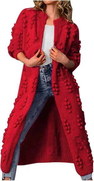 tuduoms Womens Long Cardigans Casual Long Sleeve Open Front Soft Chunky Knit Sweater Cardigan Coat Outerwear Maxi Overcoat