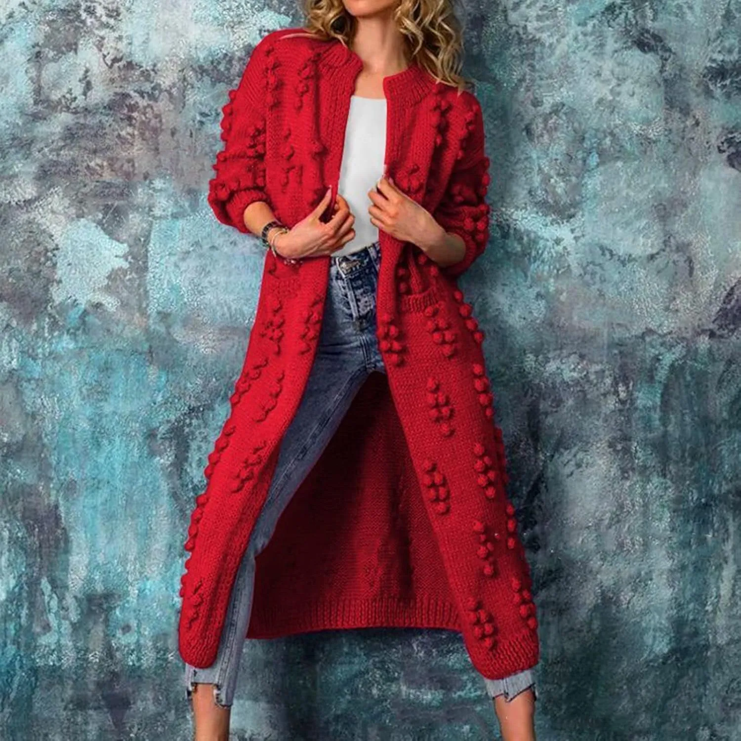tuduoms Womens Long Cardigans Casual Long Sleeve Open Front Soft Chunky Knit Sweater Cardigan Coat Outerwear Maxi Overcoat
