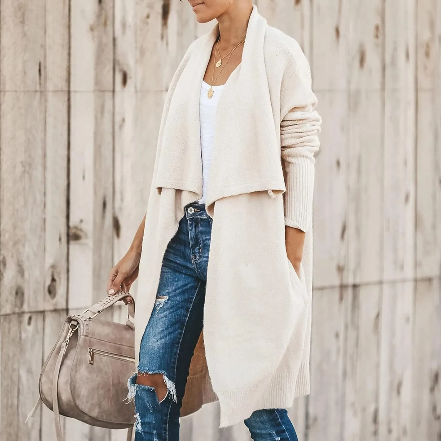 tuduoms Womens Plush Knit Long Cardigans Chunky Cozy Cardigan Sweaters Casual Pockets Draped Long Sleeve Open Front Kimono