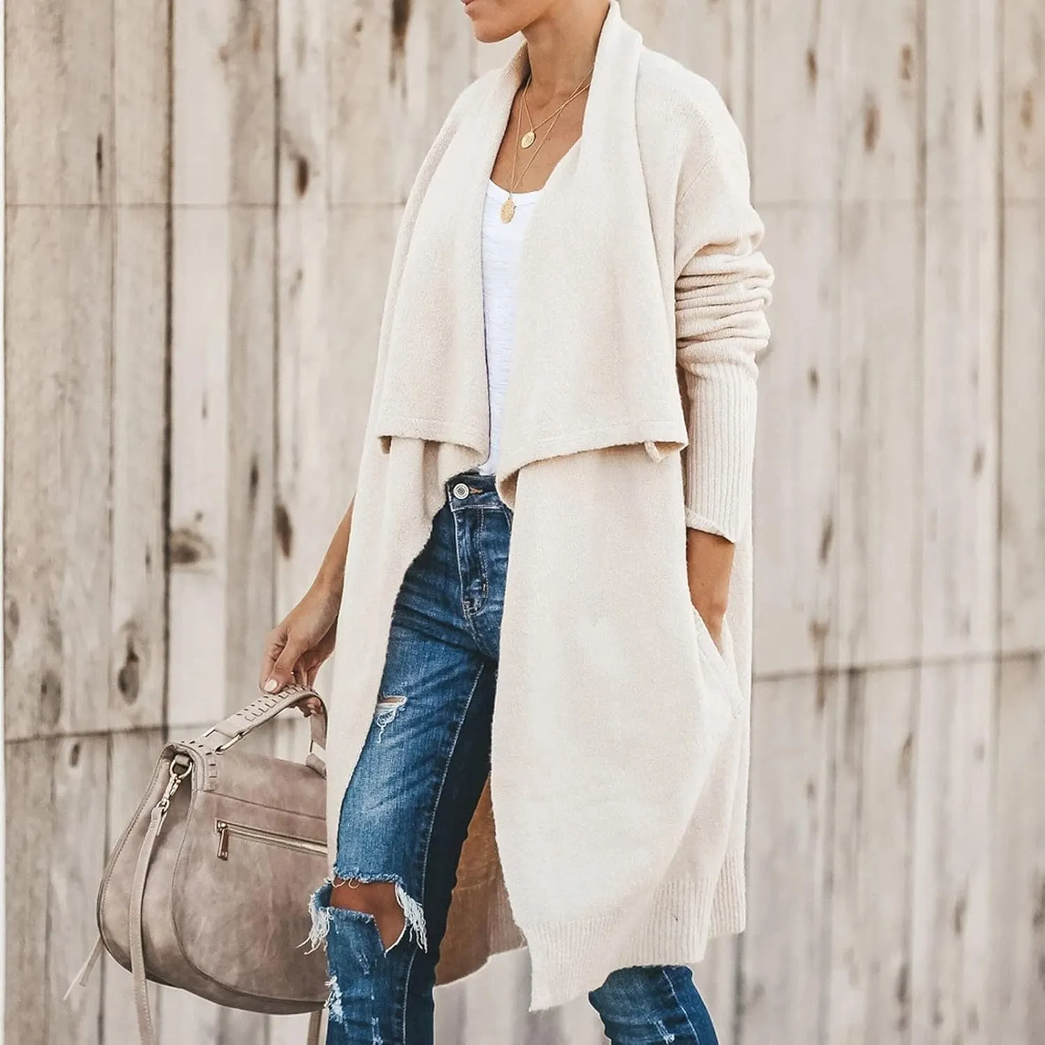 tuduoms Womens Plush Knit Long Cardigans Chunky Cozy Cardigan Sweaters Casual Pockets Draped Long Sleeve Open Front Kimono